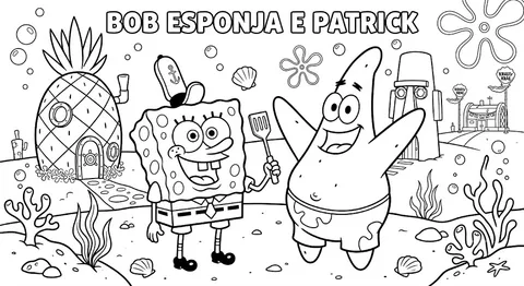 Desenho de Bob Esponja e Patrick para colorir e imprimir
