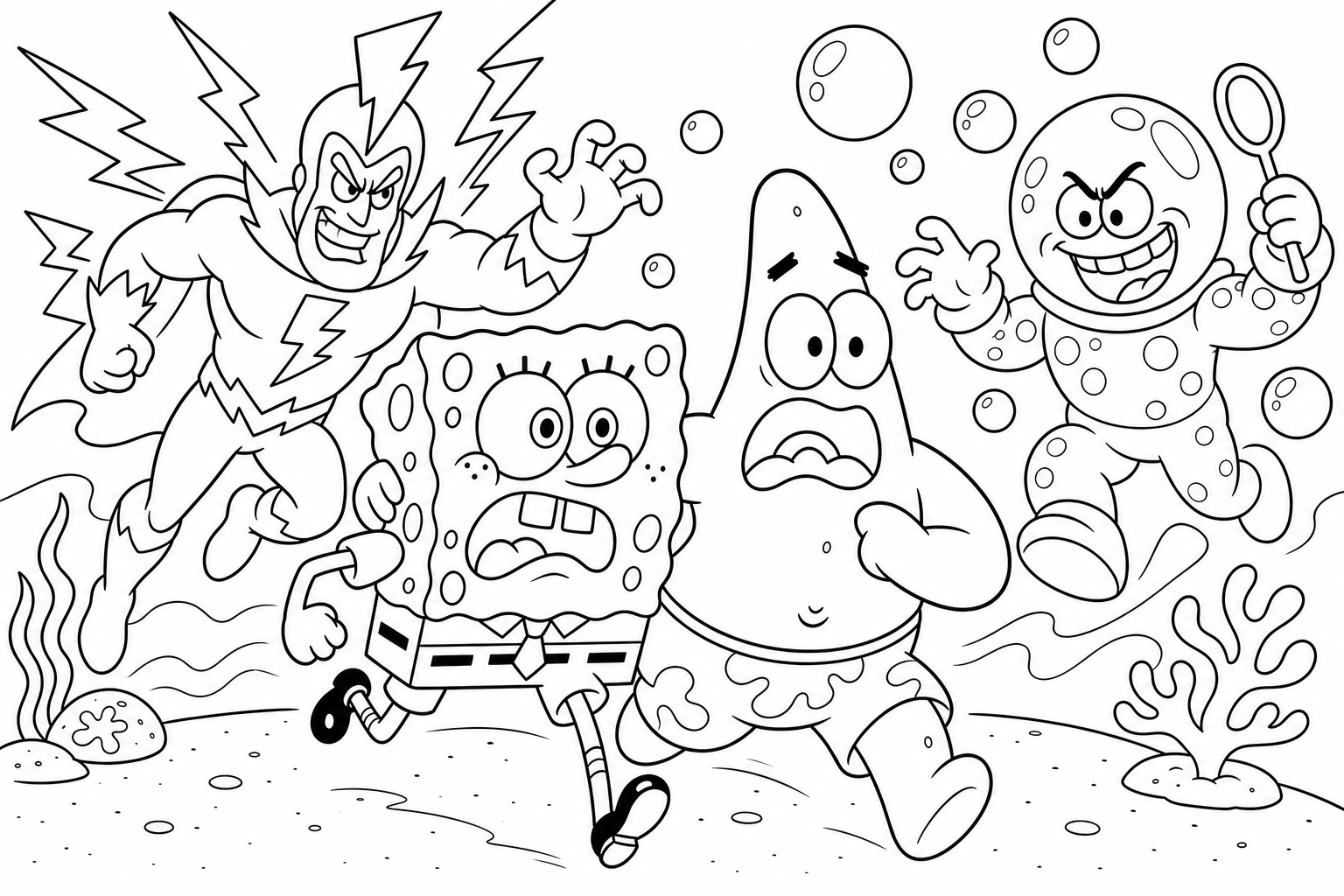 Bob Esponja e Patrick correndo para colorir e imprimir