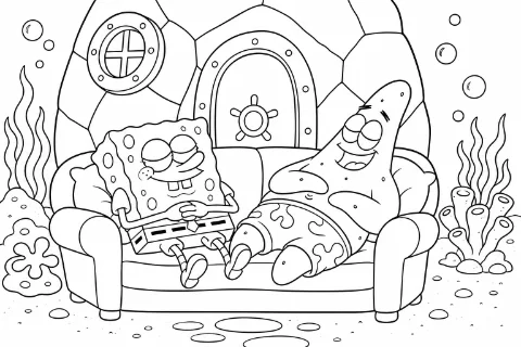 Bob Esponja e Patrick tirando uma soneca para colorir e imprimir