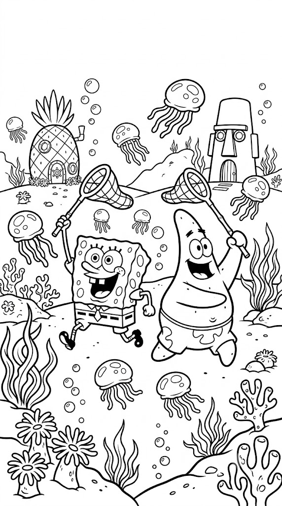 Desenho para colorir do Bob Esponja brincando