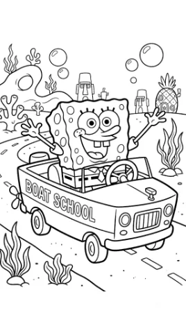 Desenho para colorir do Bob Esponja dirigindo