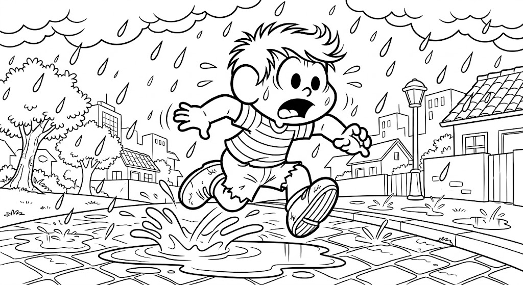 Cascão fugindo da chuva para colorir e imprimir