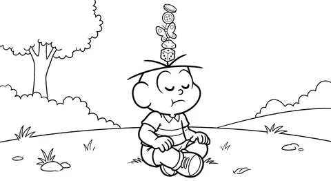 Desenho para colorir e imprimir do Cebolinha equilibrando objetos na cabeça.