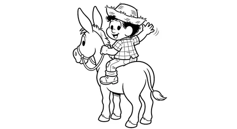 Desenho para colorir e imprimir de Chico Bento montado no jumento.