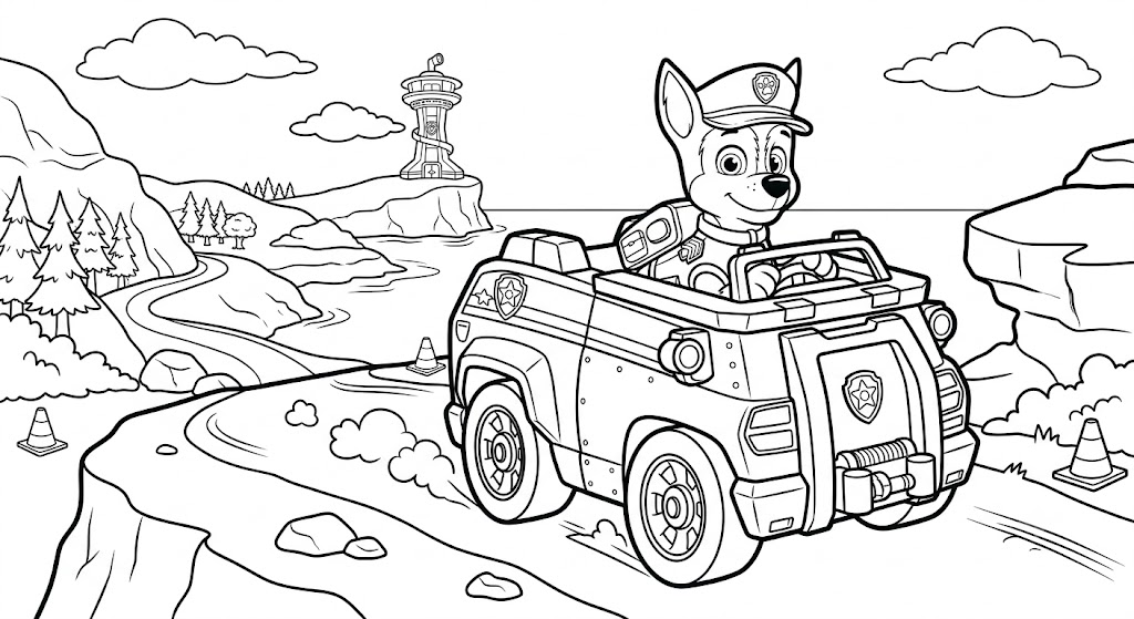 Chase Patrulha Canina patrulhando as ruas para colorir e imprimir
