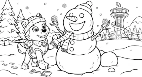 Everest Patrulha Canina e boneco de neve para colorir e imprimir