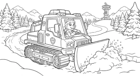 Everest Patrulha Canina limpando neve para colorir e imprimir
