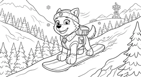 Everest Patrulha Canina snowboarding para colorir e imprimir